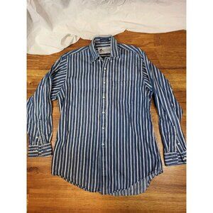 New England Gentleman Men's Long‎ Sleeve Shirt Button Blue Stripe Sz 15.5  34/35